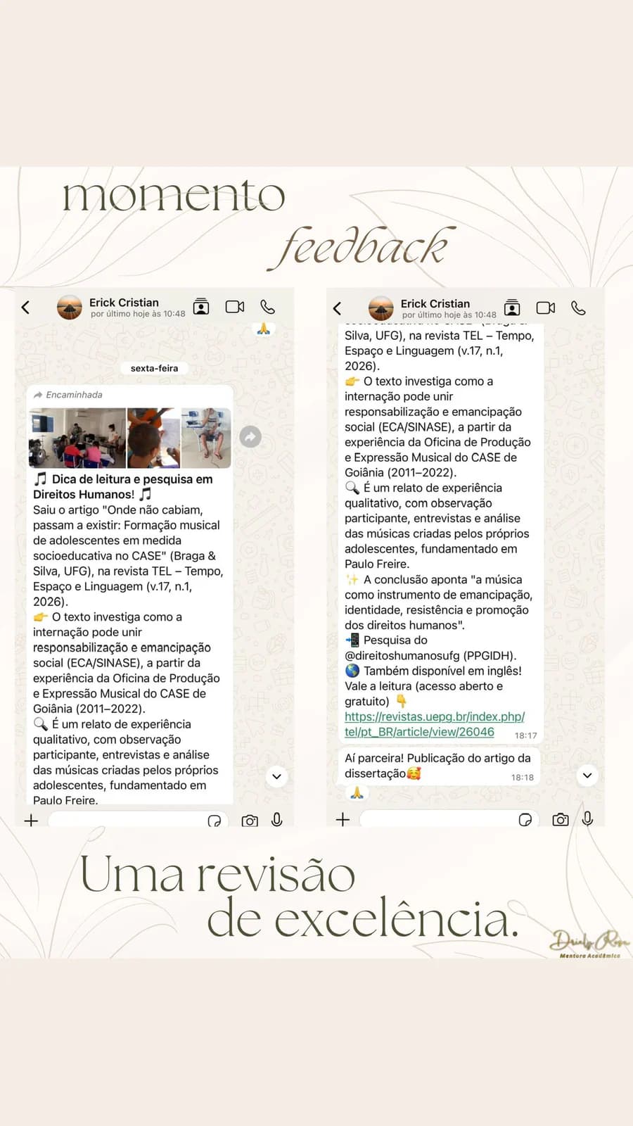 Reconhecimento pela revisão e pela excelência do trabalho