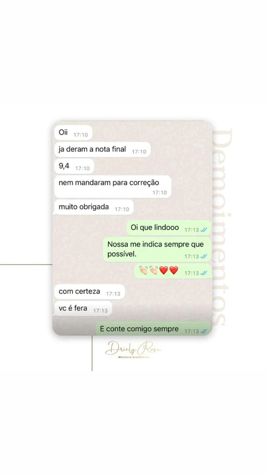 Avaliação 9,4 para a orientação recebida