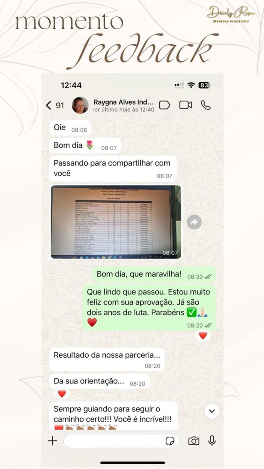Aprovação acompanhada de agradecimento