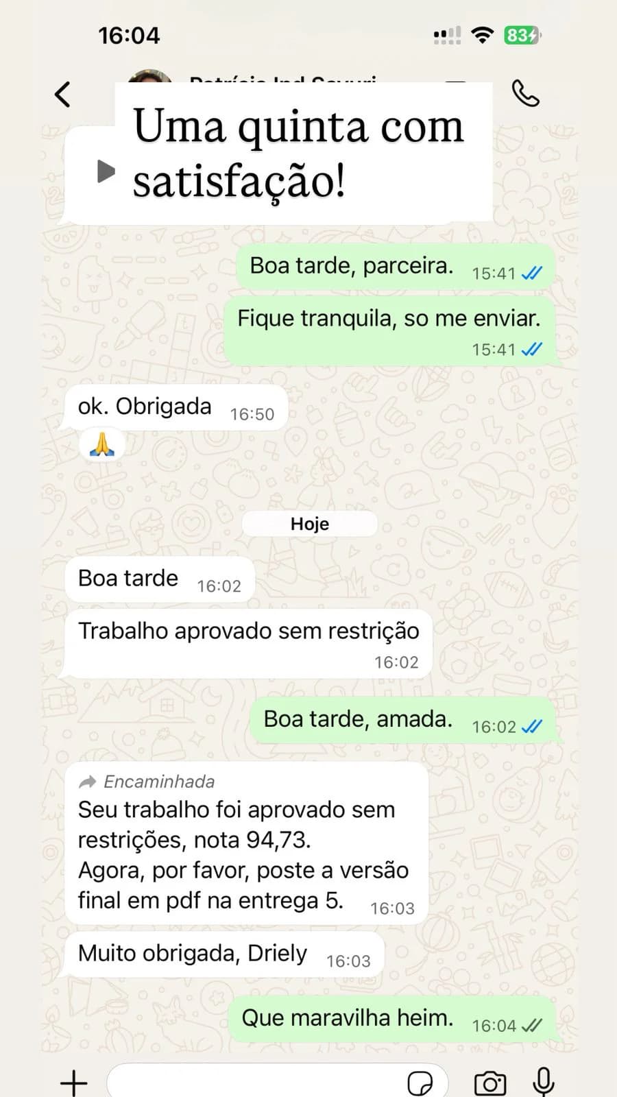 Trabalho aprovado sem restrições