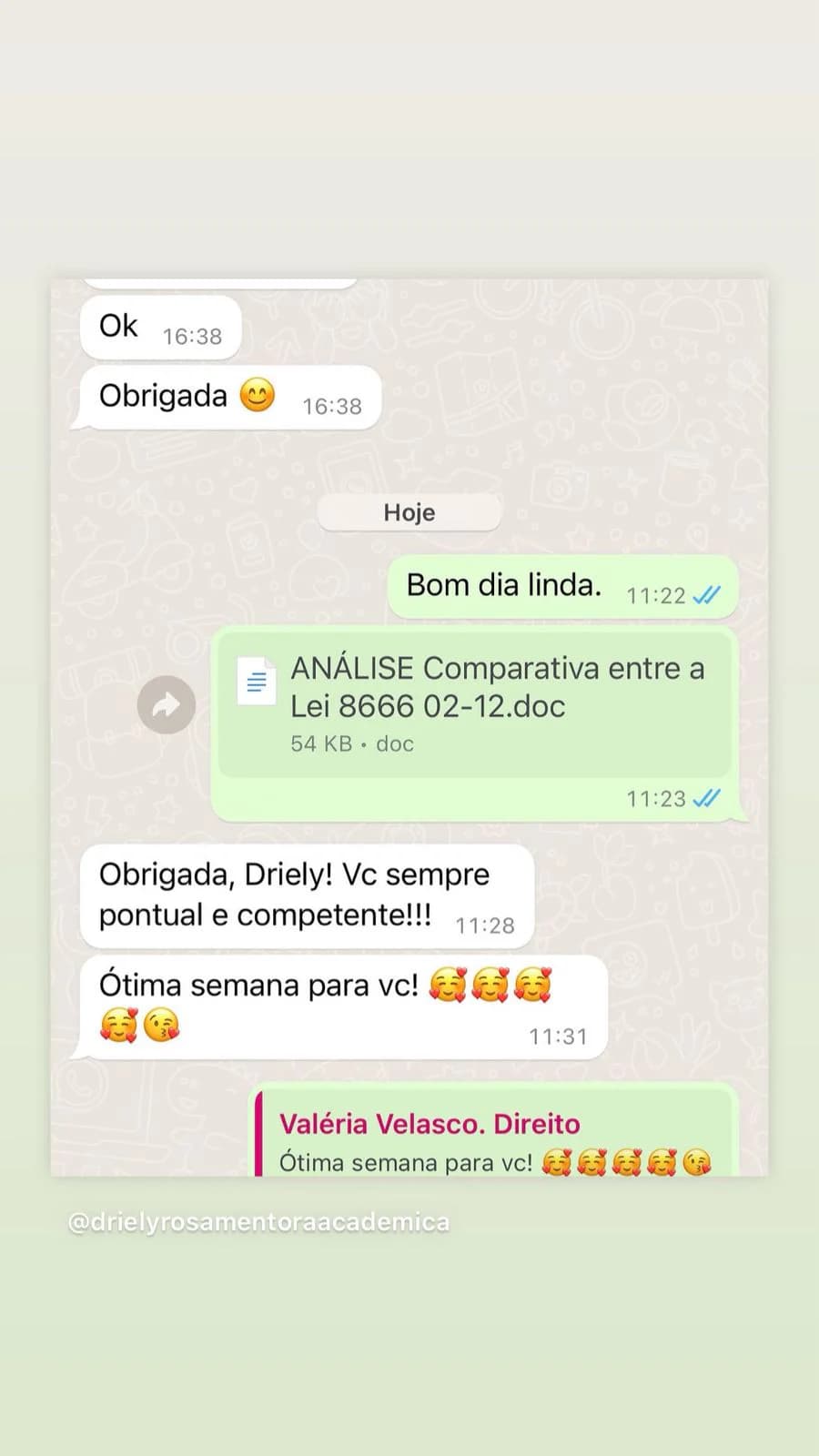 Relato sobre pontualidade e competência